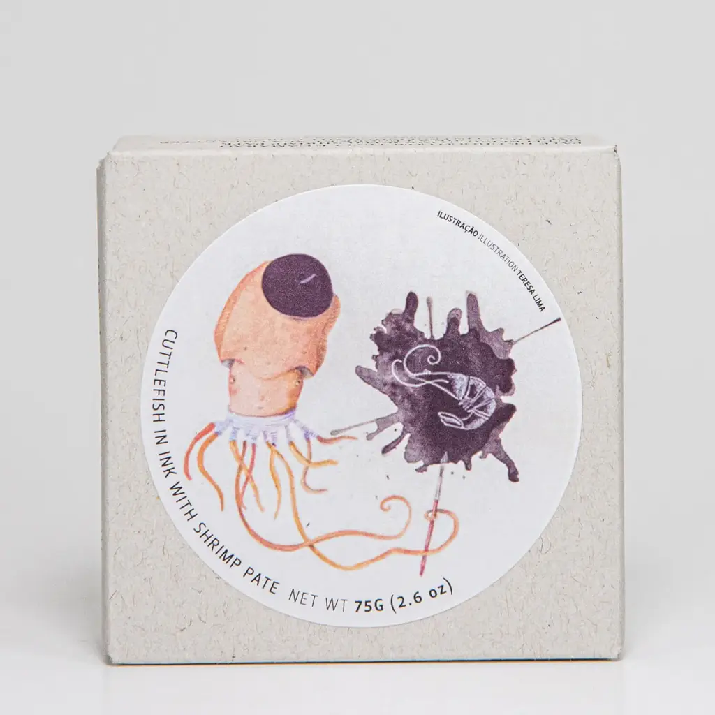 Paté van inktvis in eigen inkt met garnalen