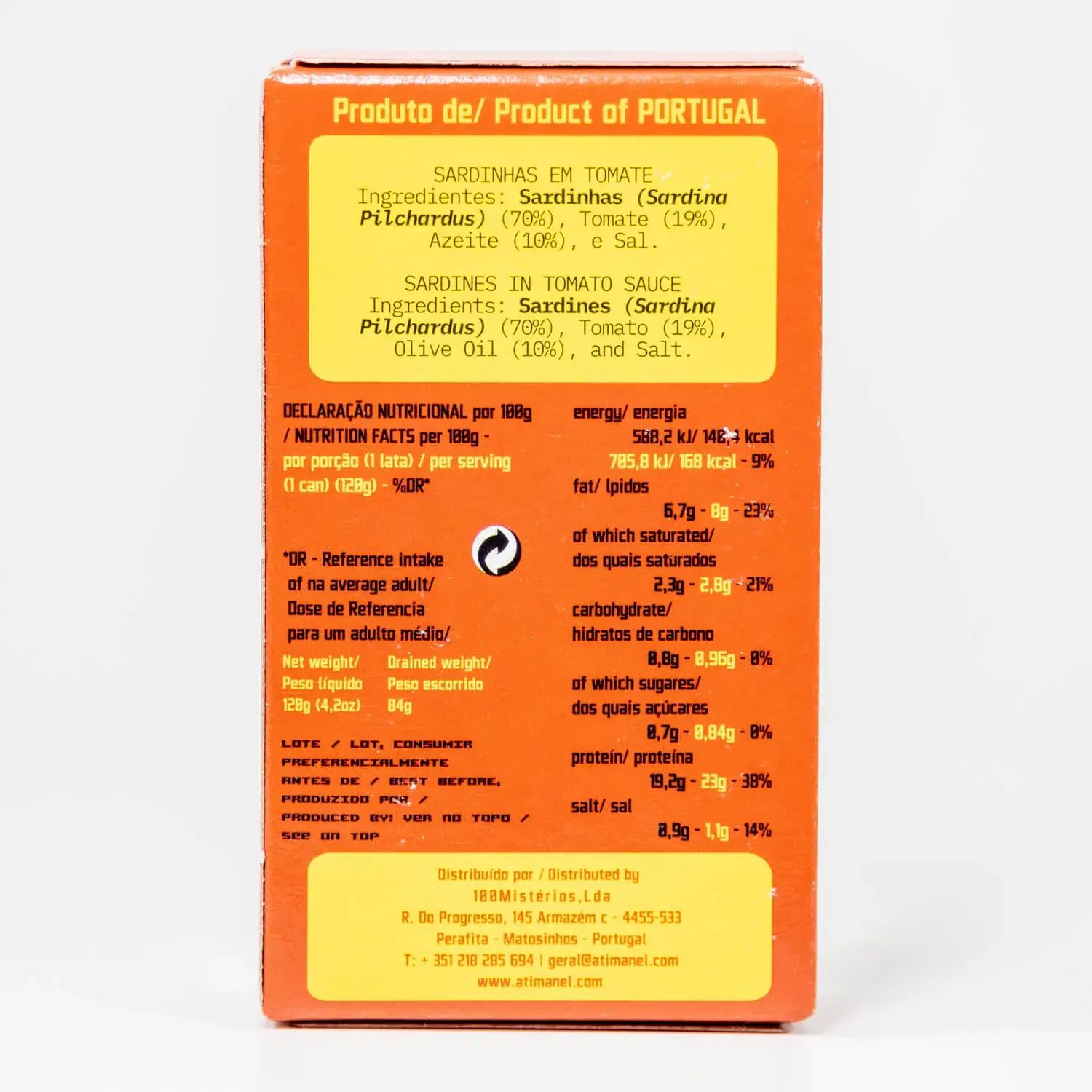 ATI Manel sardines in tomatensaus – achterkant met productinformatie