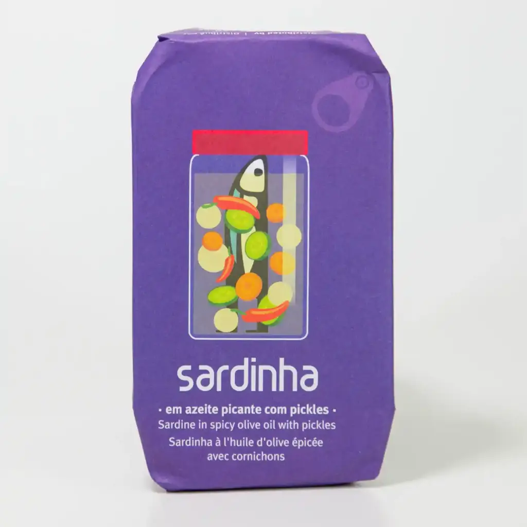 Sardines in pikante olijfolie met ingelegde augurk